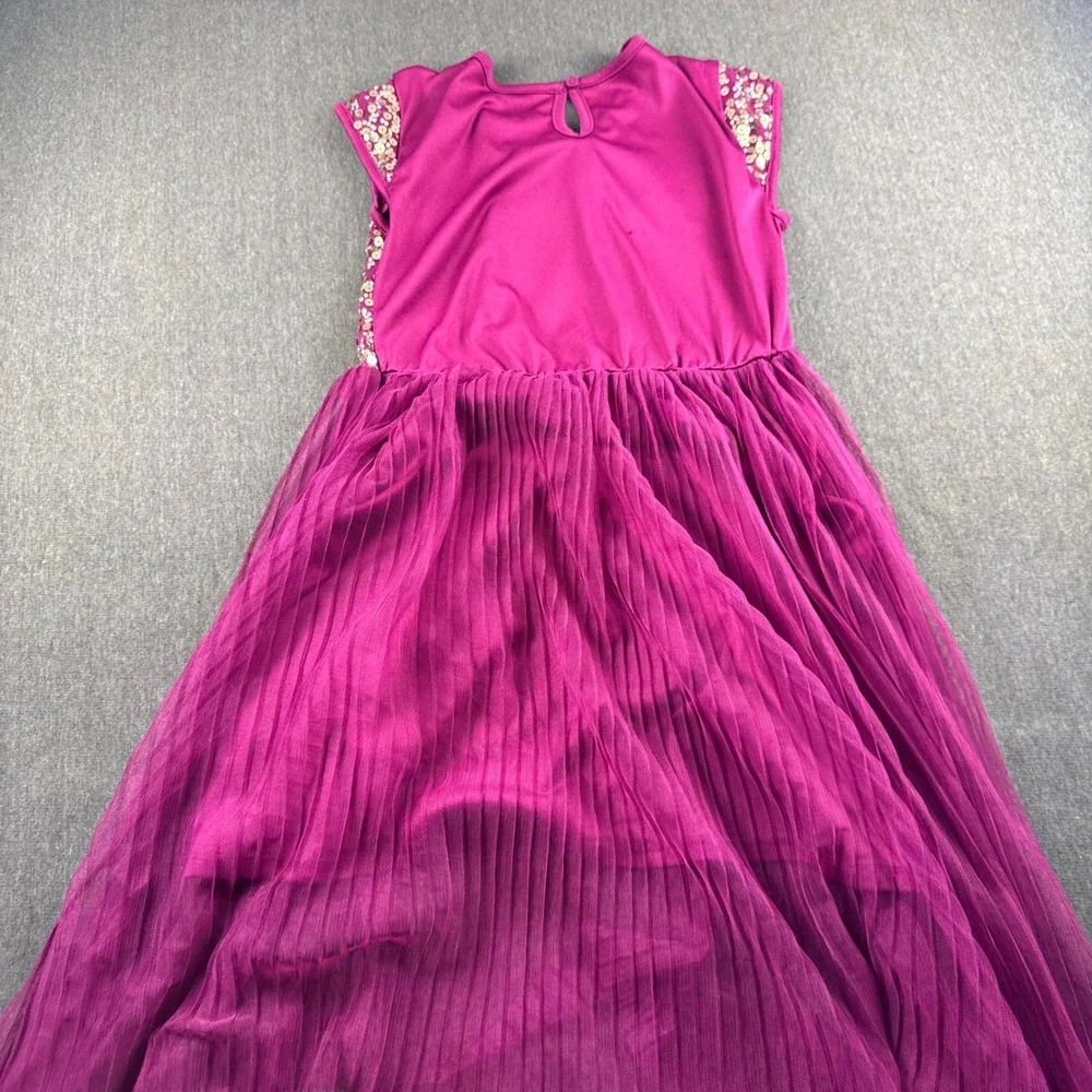 George Girls Magenta Sequin High Low Pleated Tulle Party Dress Size L 10-12